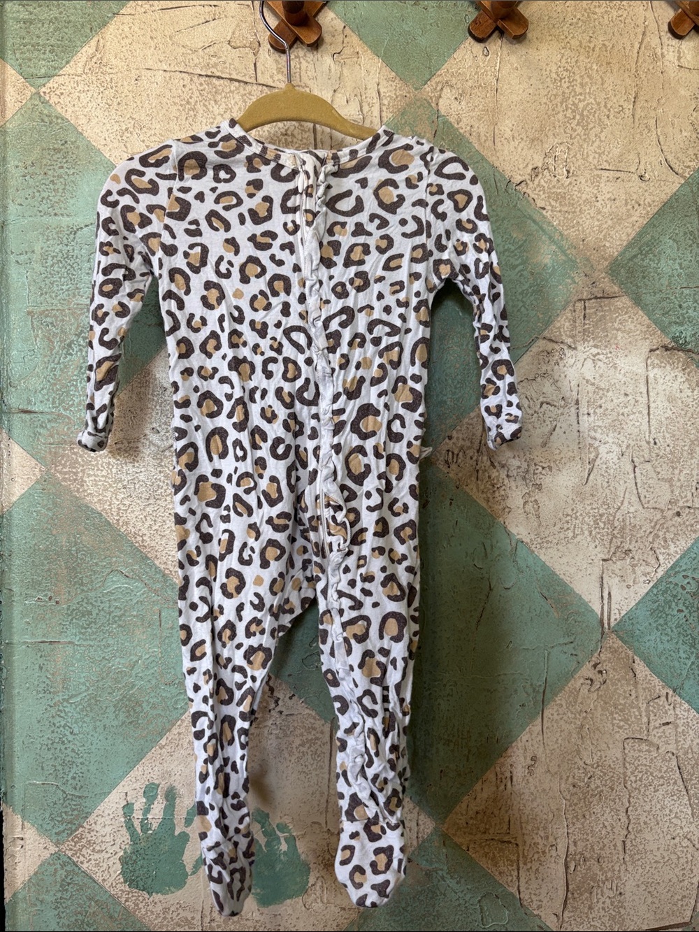Angel Dear Leopard Print Footed One-Piece - White, Brown, Black